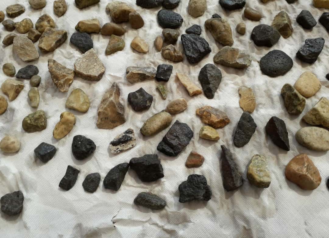 עשרות אבנים-מהכנרת-מונחות-על-מפה-לייבוש-וטיהור טבריה קלאבהאוס